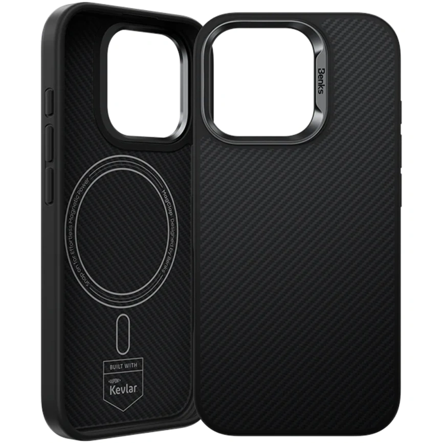Чехол Benks Kevlar ArmorPro Case with MagSafe 600D для iPhone 16 Pro Black/Metal Frame фото 1